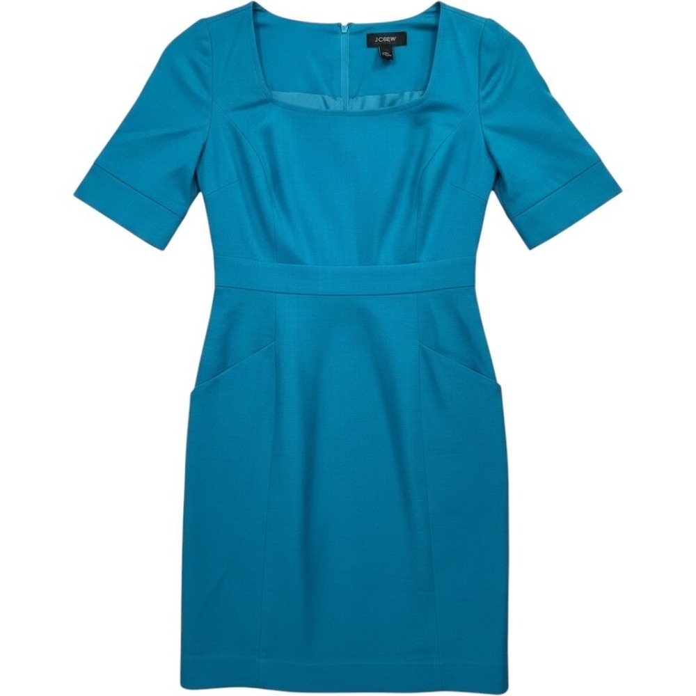 J.Crew Dress Womens 8 Teal 100% Wool Scoop Neck Suit Dress Lined Business Career